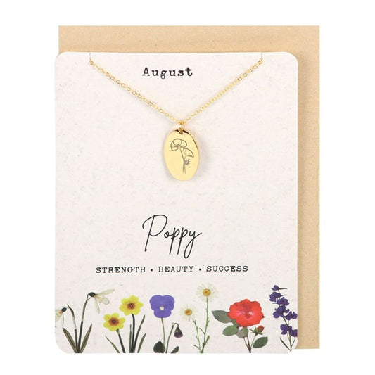 August Poppy Birth Flower Necklace Card