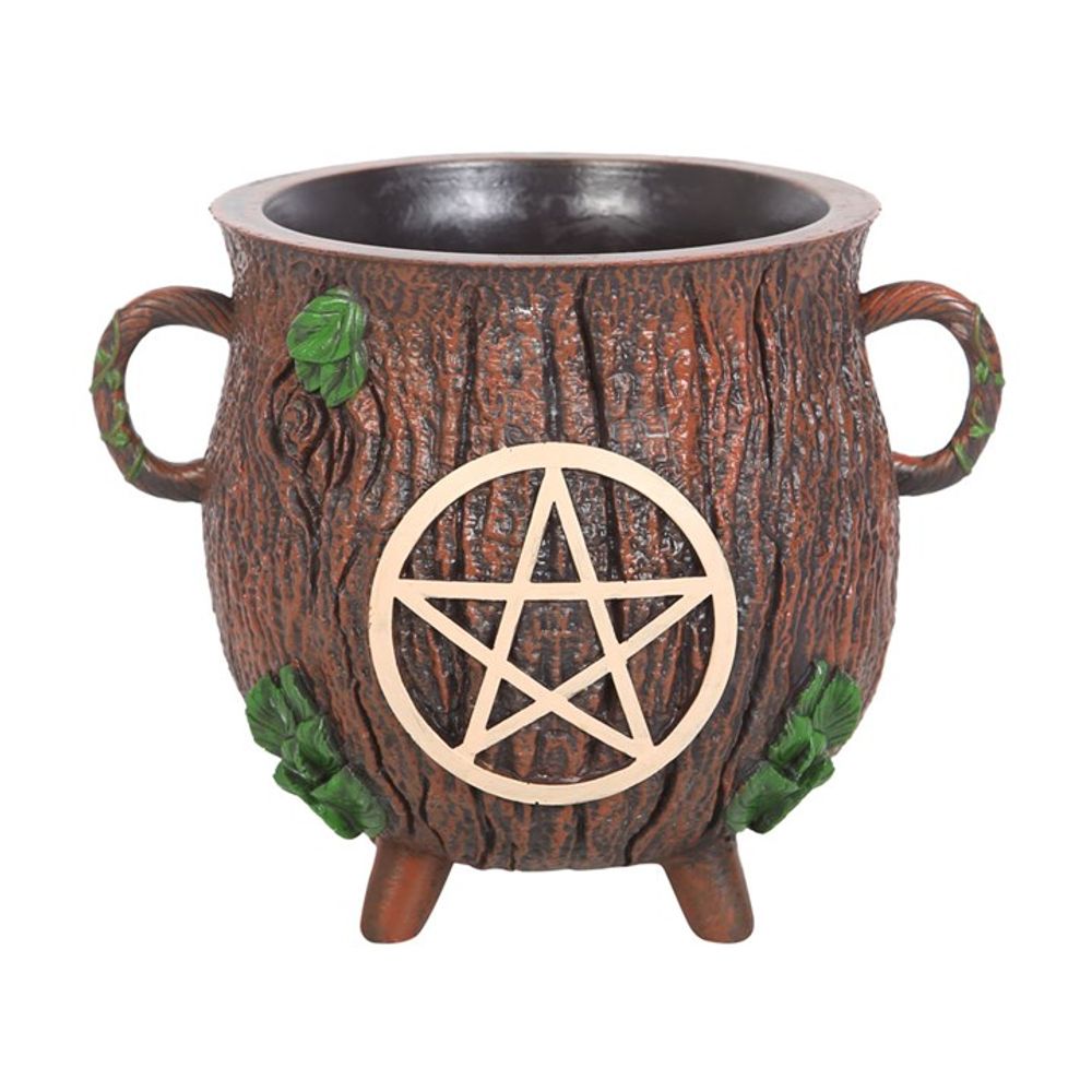 Pentagram Bark Effect Resin Cauldron Plant Pot