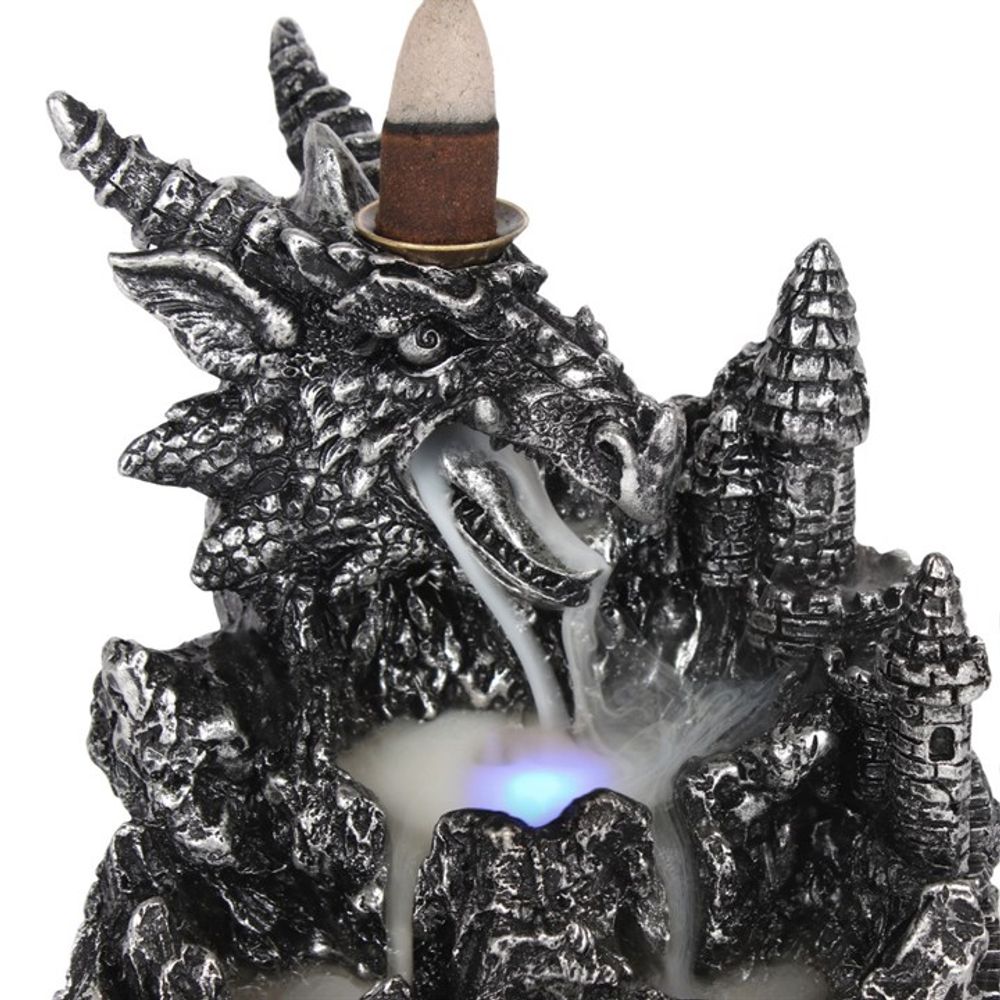 Silver Dragon Backflow Incense Burner With Light